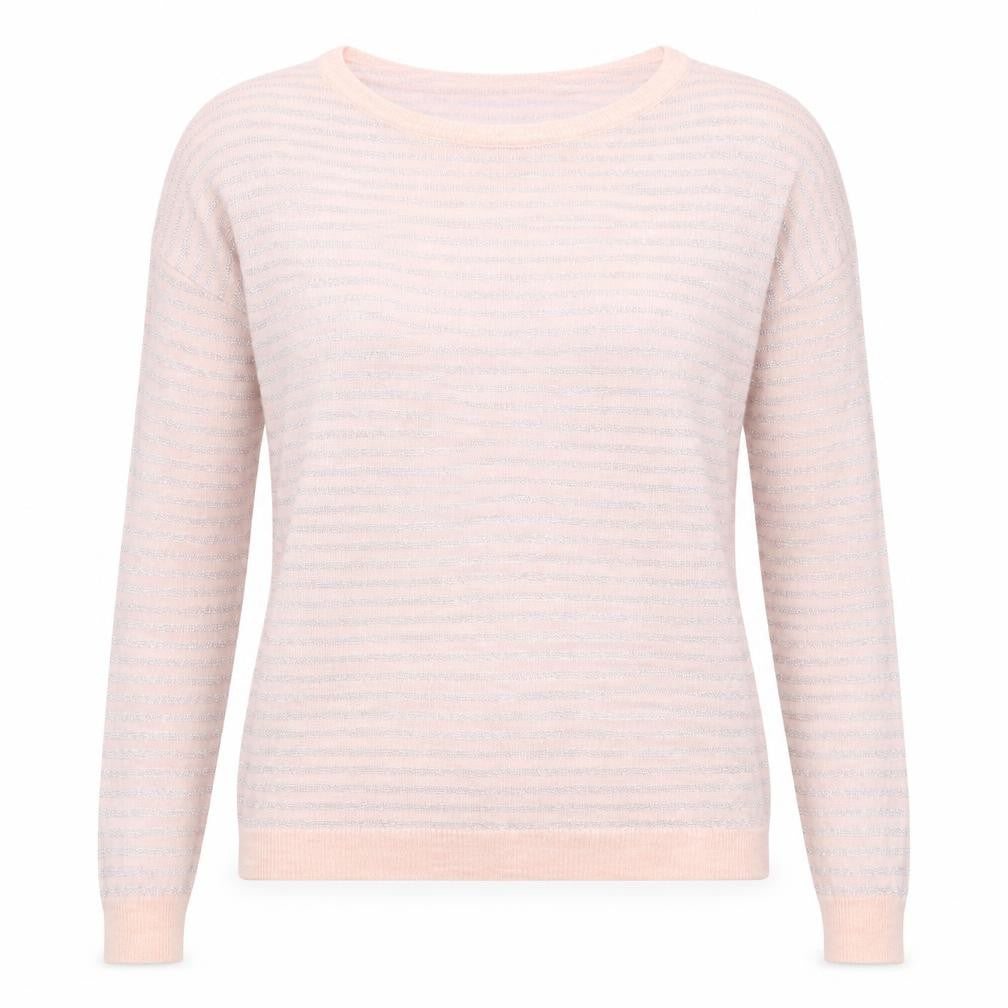 Jorli Womens Pink Boat Neck Striped Acrylic Pullover Jumper Size 4