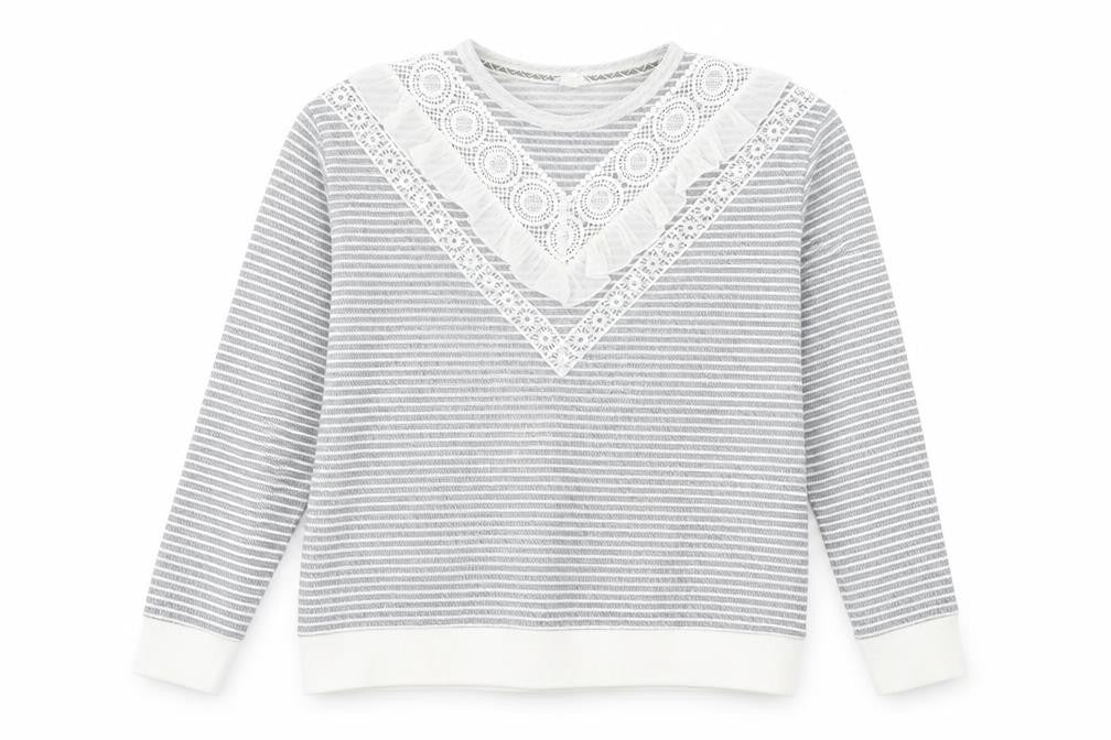 Falmer Womens Grey Crew Neck Striped Polyester Pullover Jumper Size 12