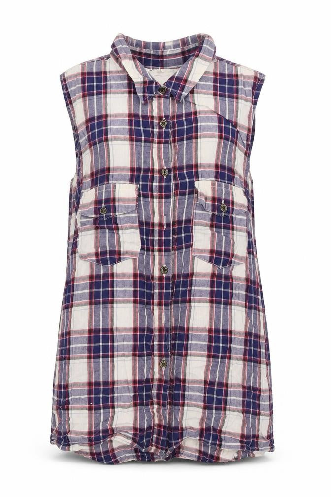 New Look Womens Blue Check Cotton Basic Button-Up Size 8 Collared