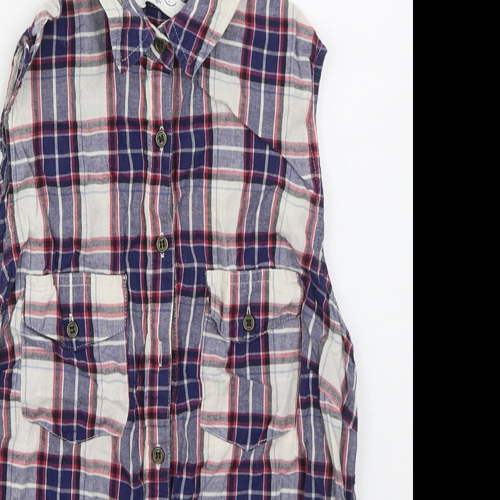 New Look Womens Blue Check Cotton Basic Button-Up Size 8 Collared