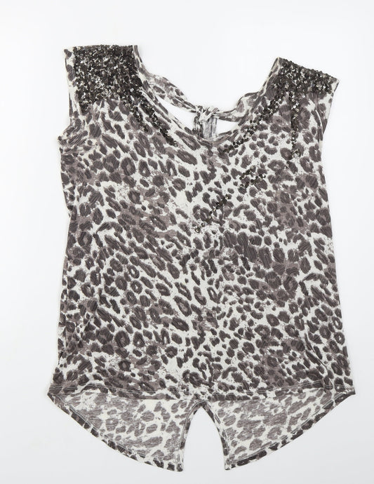 NEXT Womens Brown Animal Print Viscose Basic Tank Size M V-Neck