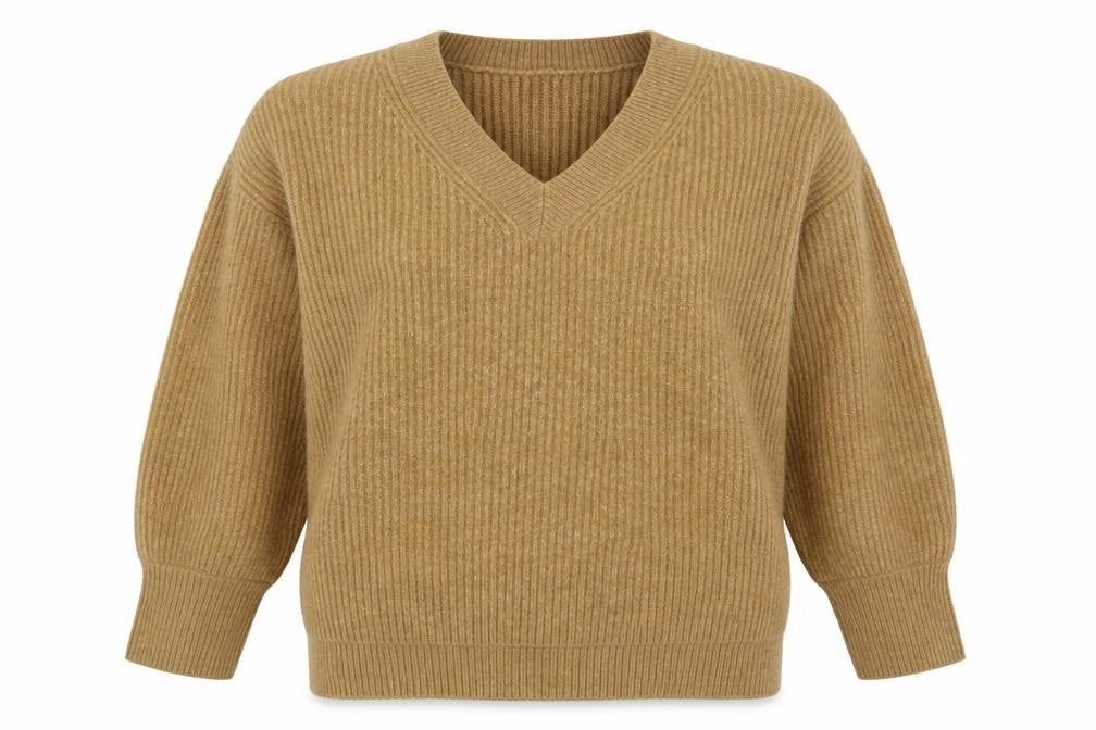 Primark Womens Beige V-Neck  Acrylic Pullover Jumper Size 6