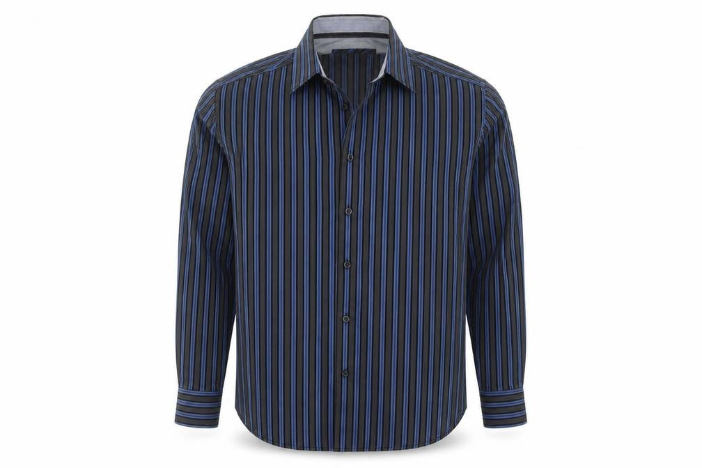 Remus Uomo Mens Blue Striped Cotton  Button-Up Size L Collared Button