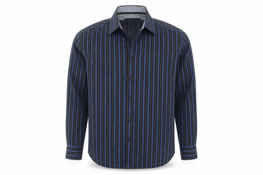 Remus Uomo Mens Blue Striped Cotton  Button-Up Size L Collared Button