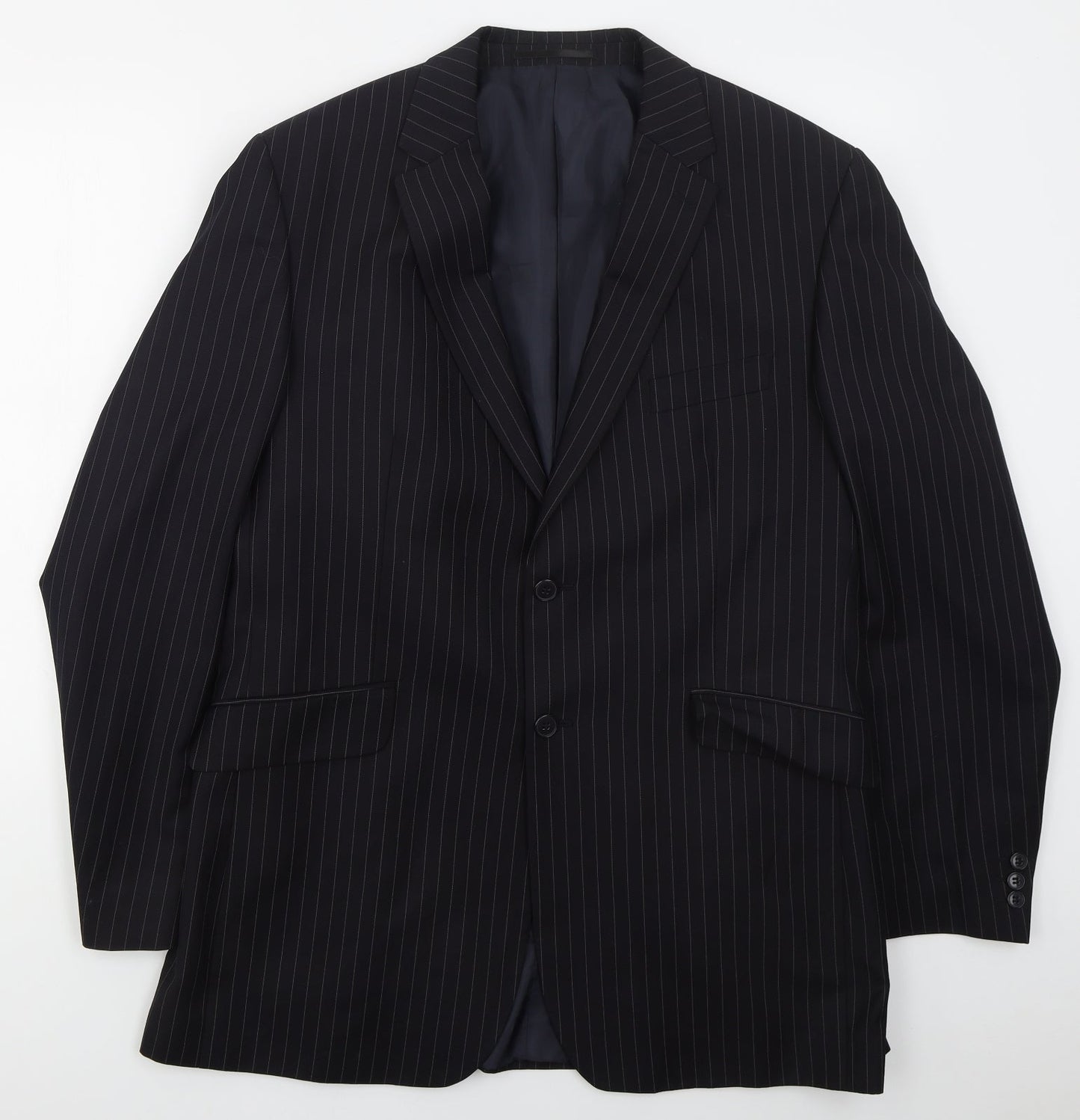 Karl Jackson Mens Blue Striped Polyester Jacket Suit Jacket Size 44