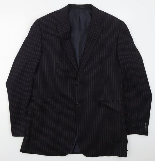 Karl Jackson Mens Blue Striped Polyester Jacket Suit Jacket Size 44