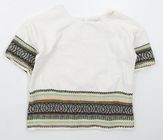 Marks and Spencer Womens White Crew Neck Geometric Cotton Pullover Jumper Size 10