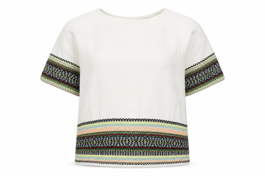 Marks & Spencer Womens White Crew Neck Geometric Cotton Pullover Jumper Size 10