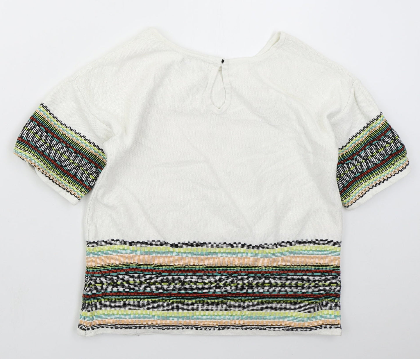 Marks and Spencer Womens White Crew Neck Geometric Cotton Pullover Jumper Size 10