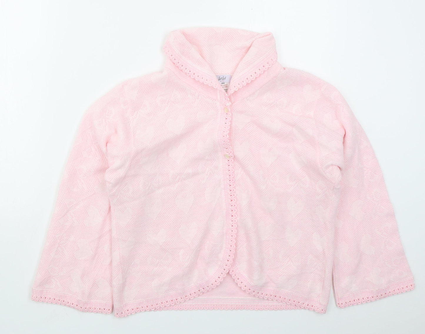 Lux Lux Womens Pink V-Neck  Acrylic Cardigan Jumper Size M   - Hearts