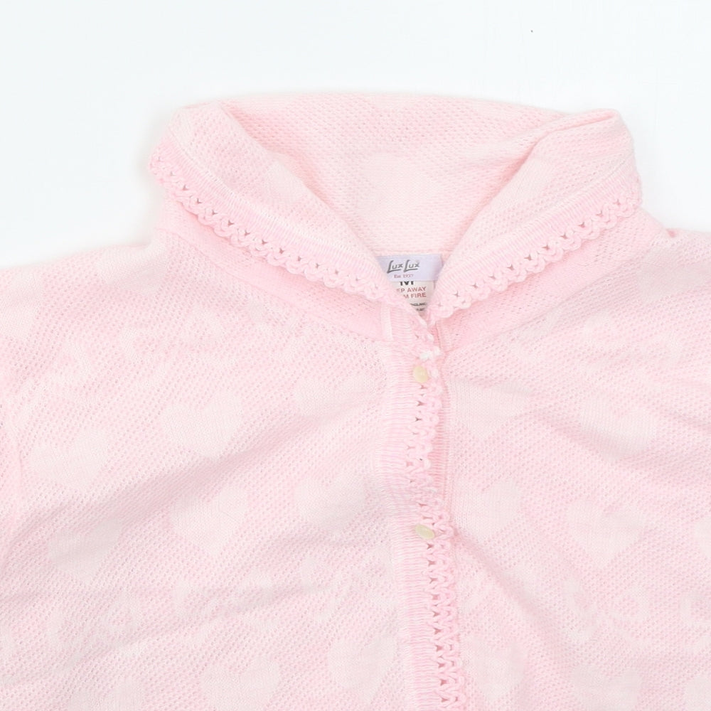 Lux Lux Womens Pink V-Neck  Acrylic Cardigan Jumper Size M   - Hearts