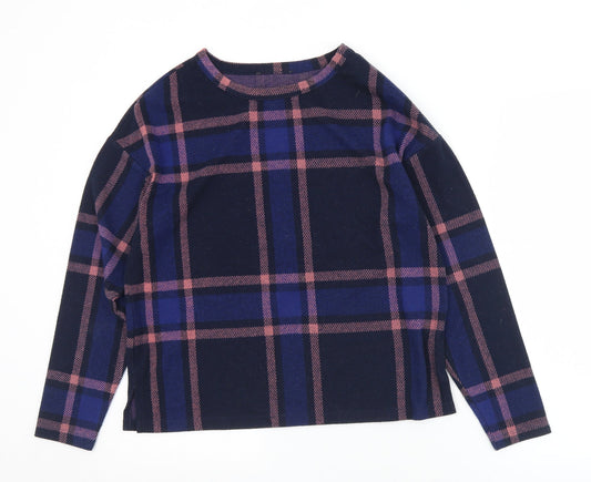 Marks and Spencer Womens Blue Crew Neck Plaid Polyester Pullover Jumper Size 10