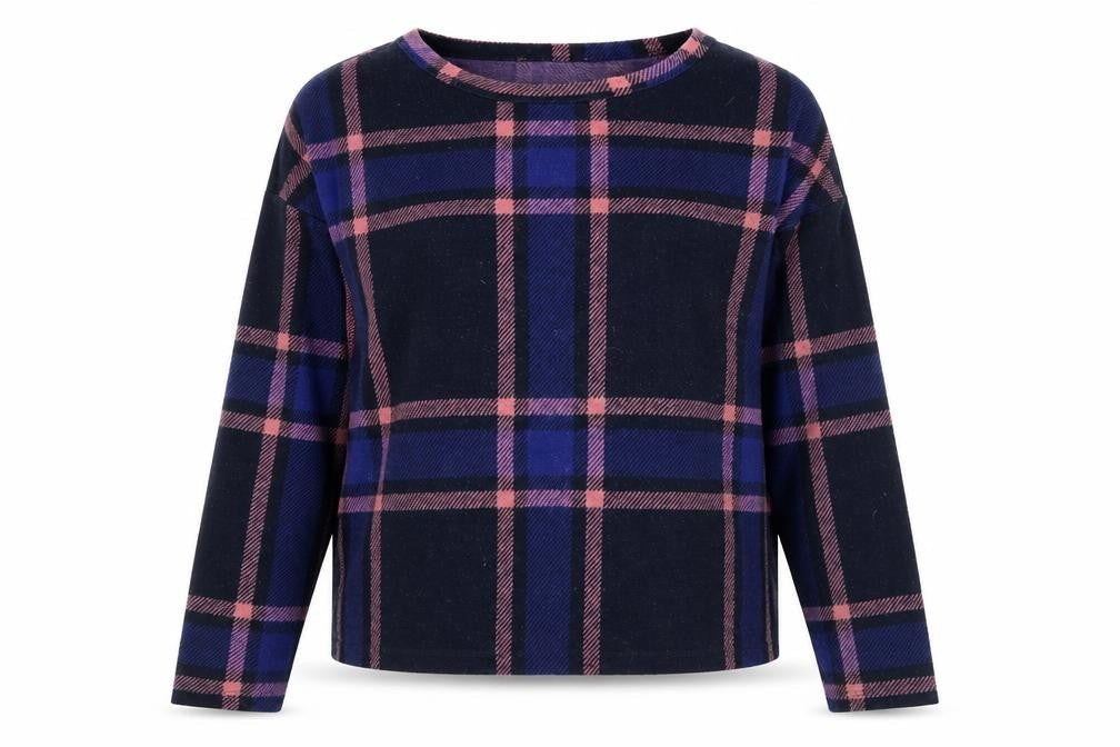 Marks & Spencer Womens Blue Crew Neck Plaid Polyester Pullover Jumper Size 10