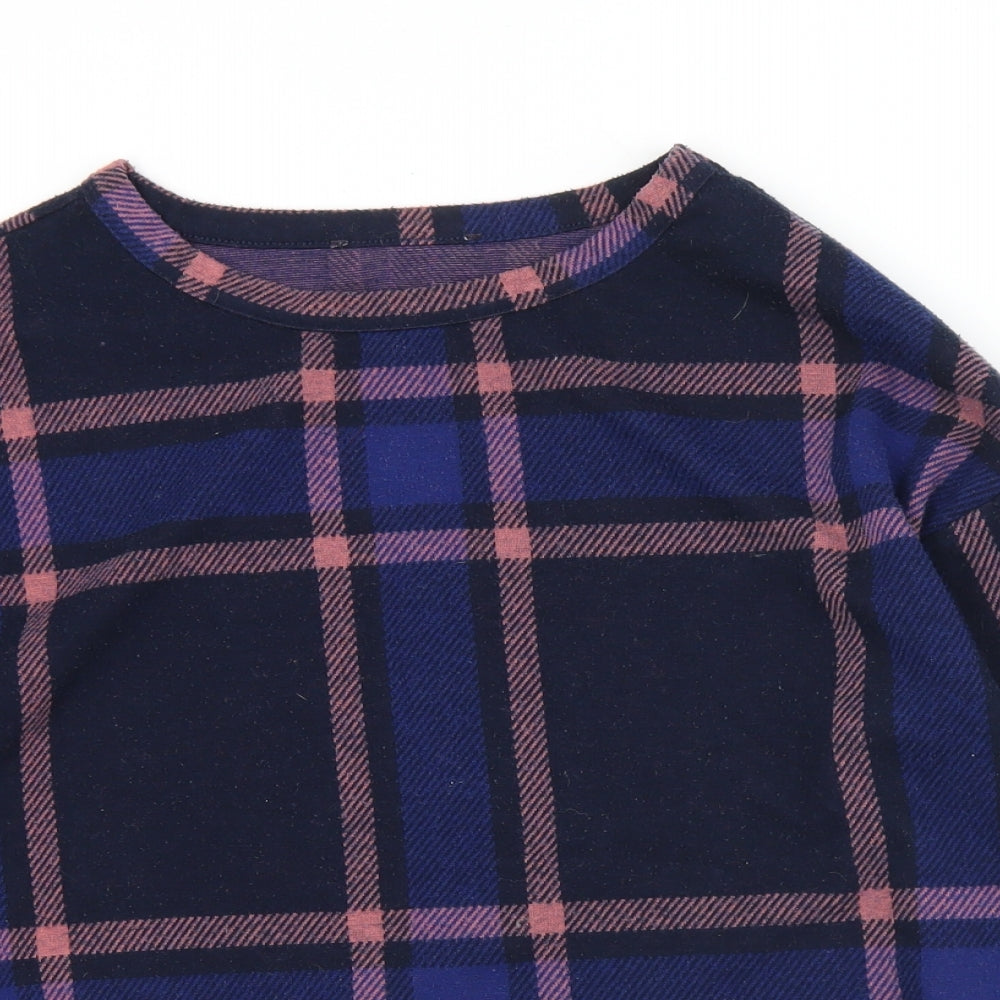 Marks and Spencer Womens Blue Crew Neck Plaid Polyester Pullover Jumper Size 10