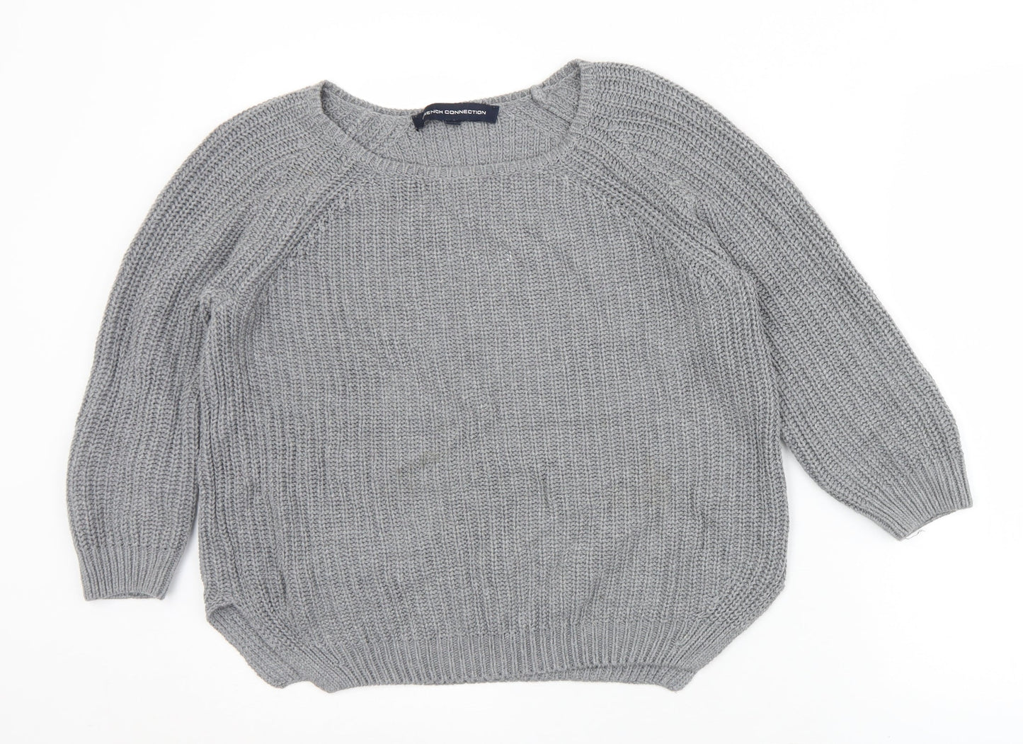 French Connection Womens Grey Round Neck  Cotton Pullover Jumper Size XS