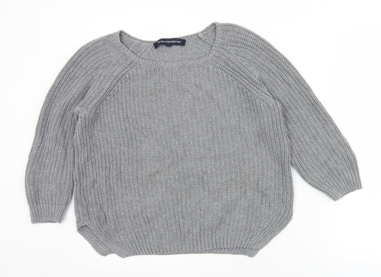 French Connection Womens Grey Round Neck  Cotton Pullover Jumper Size XS