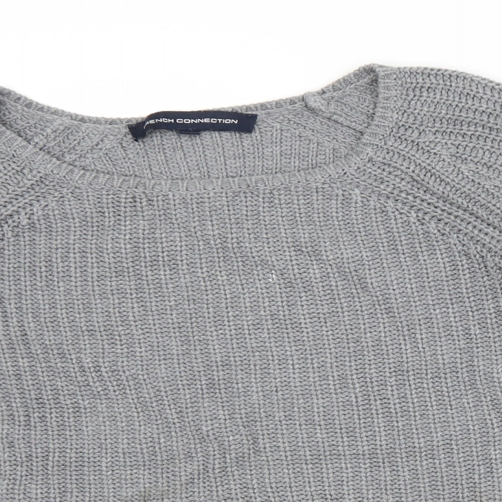 French Connection Womens Grey Round Neck  Cotton Pullover Jumper Size XS