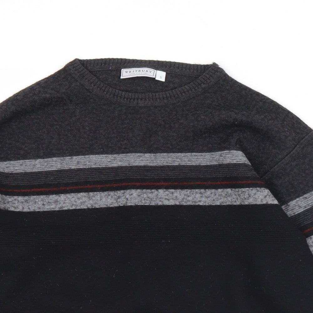 Westbury Mens Black Crew Neck Striped Acrylic Pullover Jumper Size S