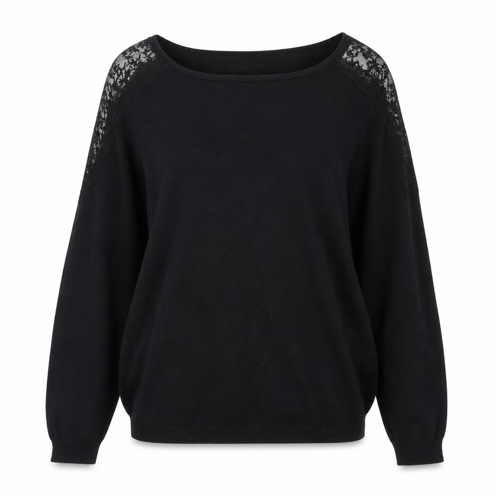 Geoerge Womens Black Round Neck  Cotton Pullover Jumper Size 12   - Lace detail