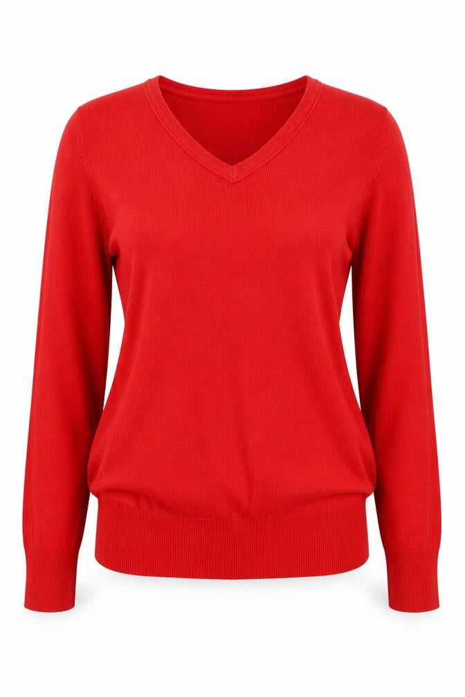 Lucy Couture Womens Red V-Neck  Cotton Pullover Jumper Size M