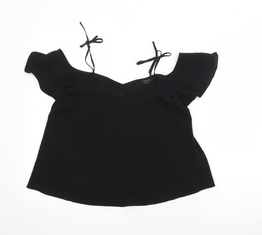 Topshpo Womens Black  Polyester Basic Blouse Size 8 V-Neck