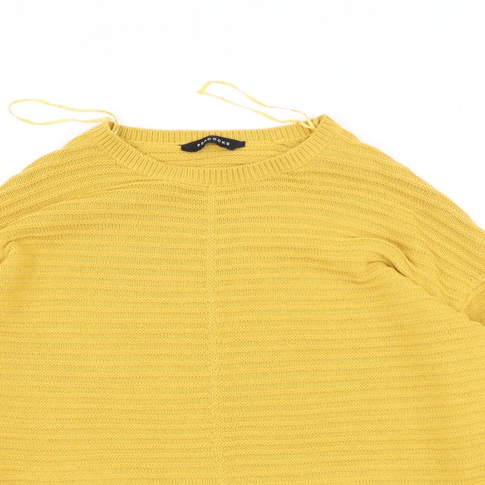 Peacocks Womens Yellow Round Neck  Acrylic Pullover Jumper Size M