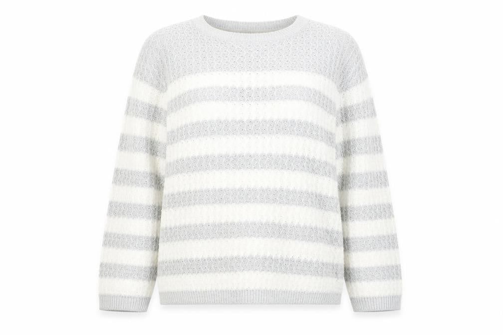 Hle Womens Grey Round Neck Striped Acrylic Pullover Jumper Size M