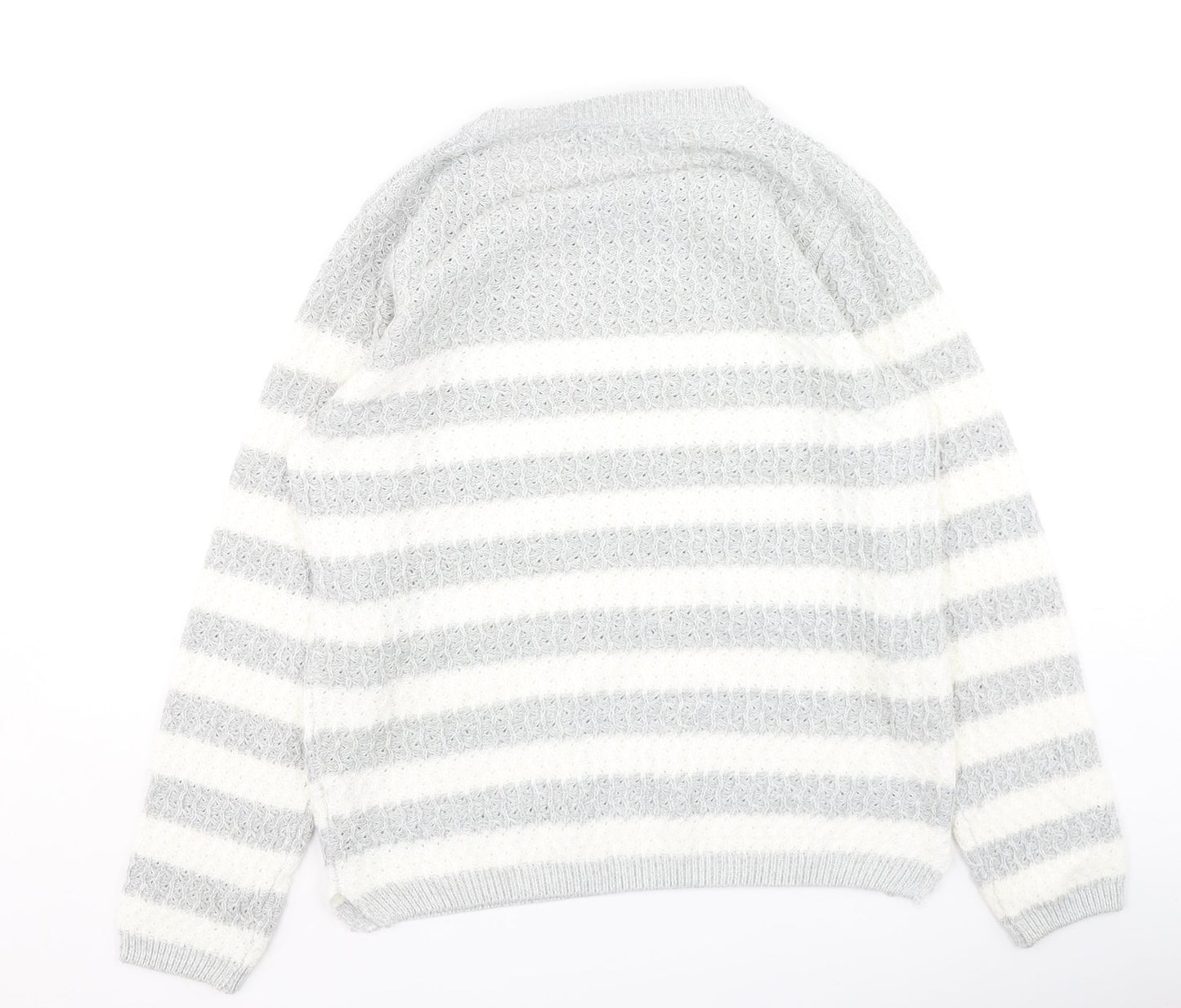 Hle Womens Grey Round Neck Striped Acrylic Pullover Jumper Size M