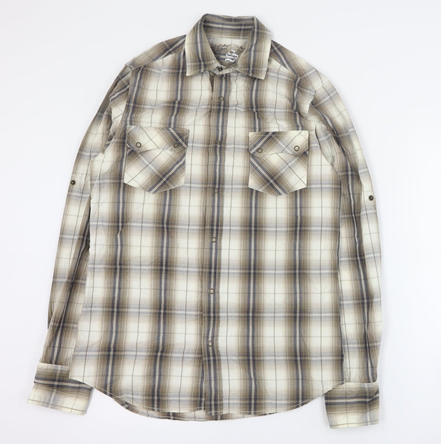 Cedarwood State Mens Brown Plaid Cotton  Button-Up Size S Collared Snap