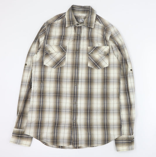 Cedarwood State Mens Brown Plaid Cotton  Button-Up Size S Collared Snap