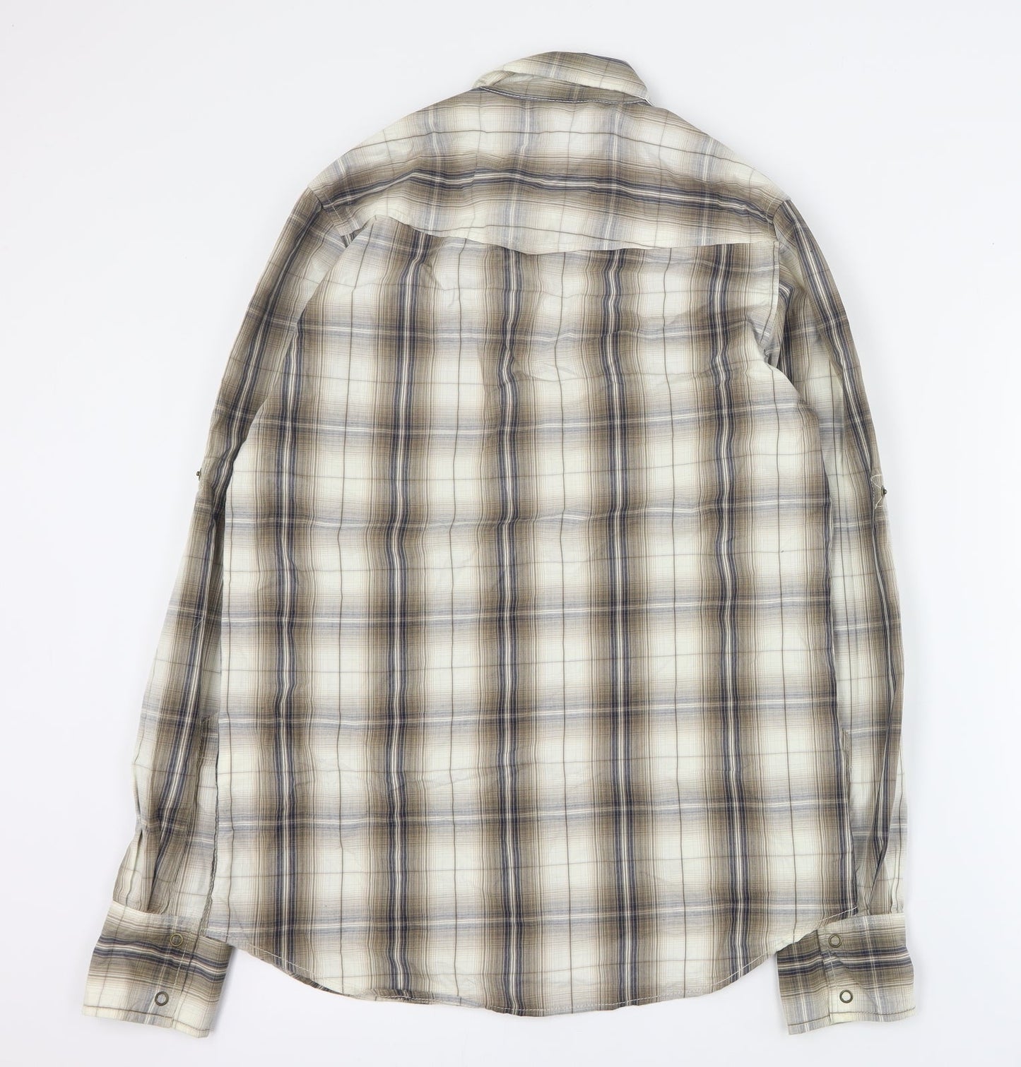 Cedarwood State Mens Brown Plaid Cotton  Button-Up Size S Collared Snap