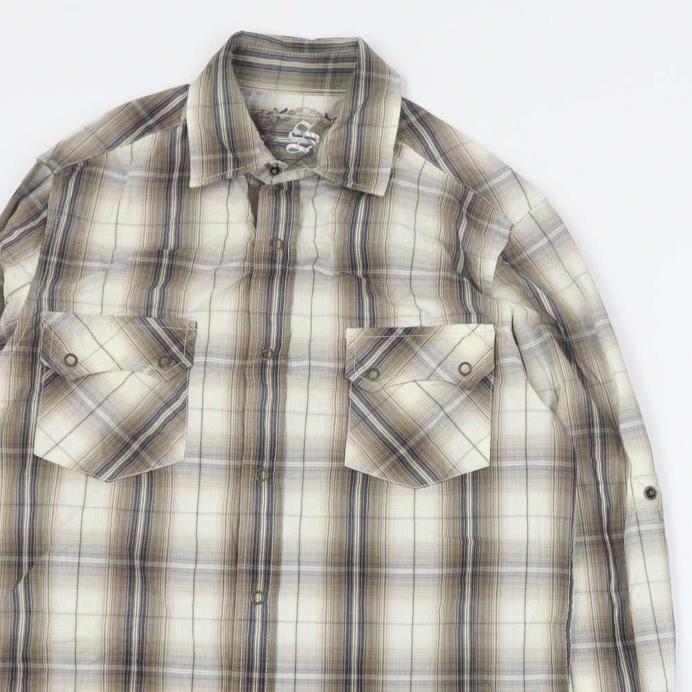 Cedarwood State Mens Brown Plaid Cotton  Button-Up Size S Collared Snap