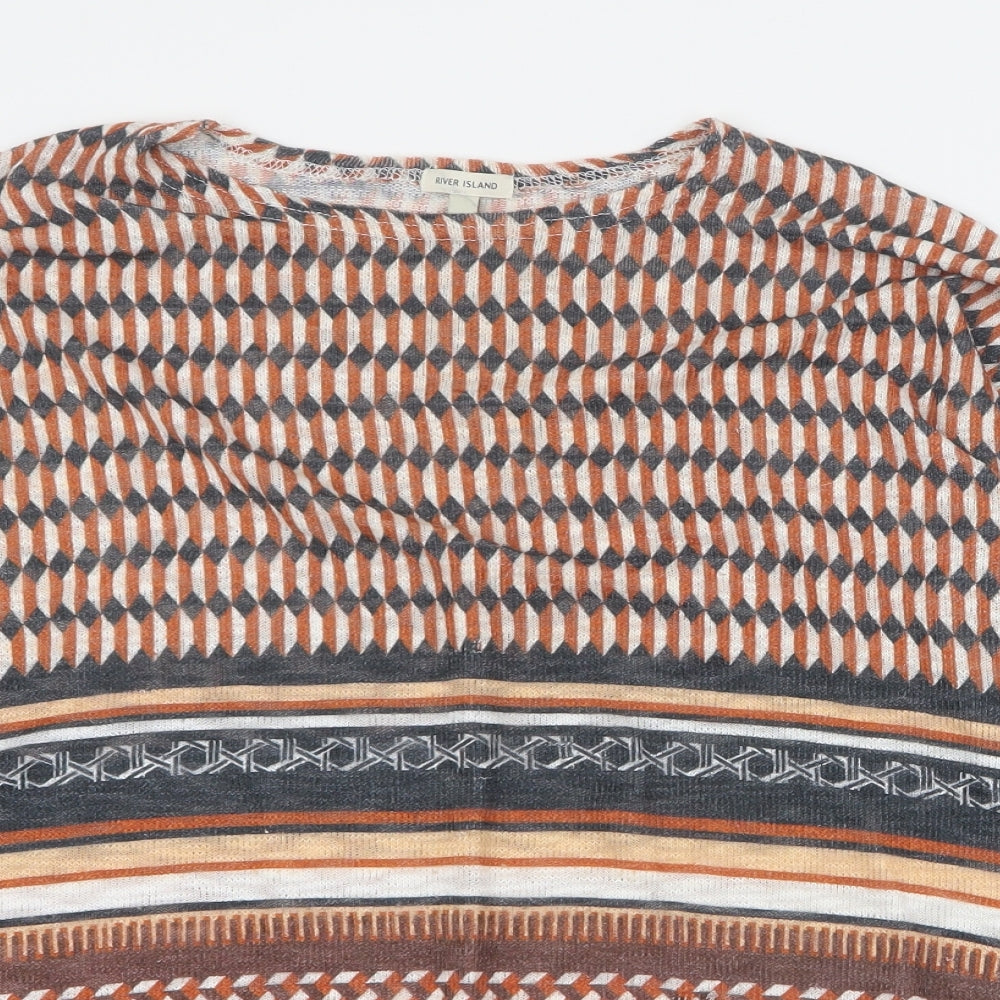 River Island Womens Orange Round Neck  Polyester Pullover Jumper Size 8