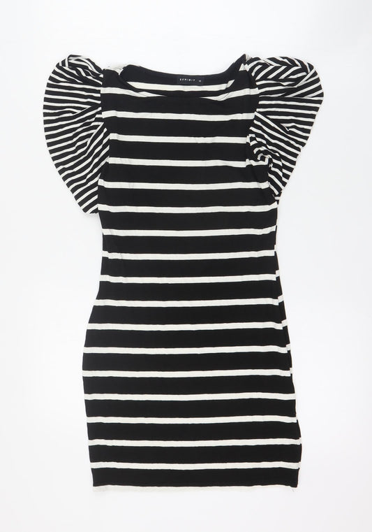Exhibit Womens Black Striped Viscose Bodycon  Size 10  Round Neck Pullover