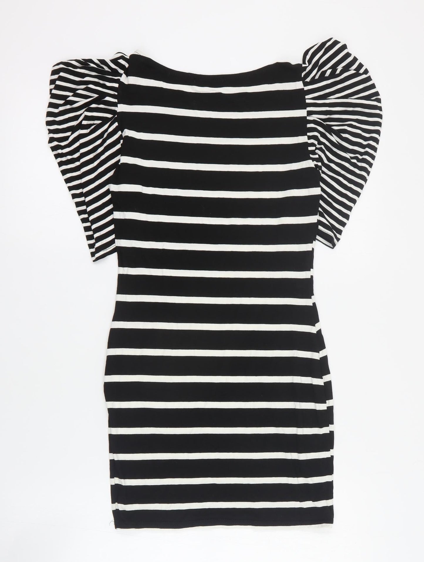 Exhibit Womens Black Striped Viscose Bodycon  Size 10  Round Neck Pullover