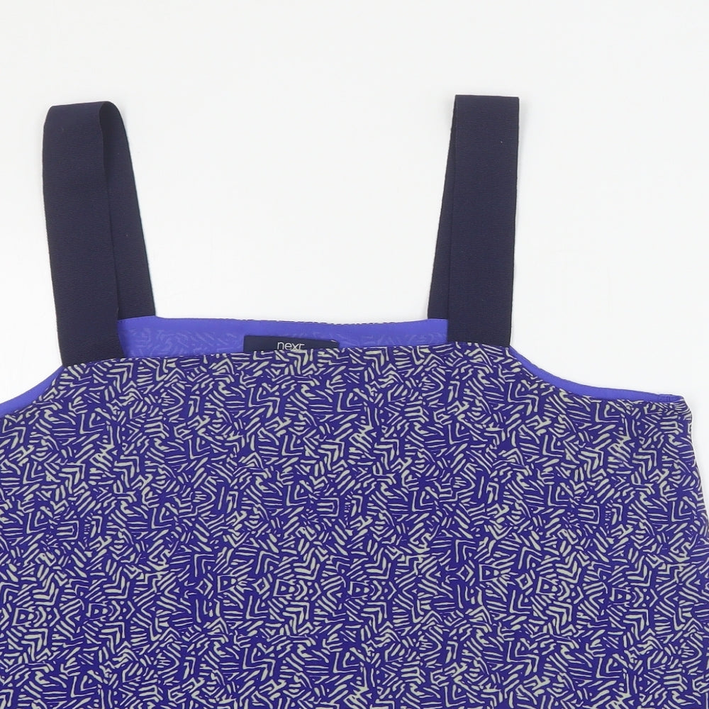 NEXT Womens Blue Geometric Polyester Camisole Tank Size 14 Square Neck