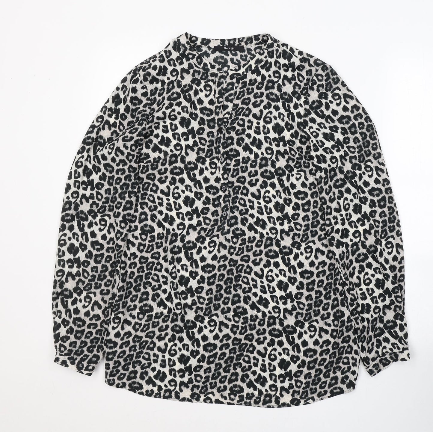 George Womens Grey Animal Print Polyester Tunic Blouse Size 10 V-Neck