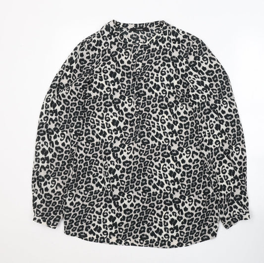 George Womens Grey Animal Print Polyester Tunic Blouse Size 10 V-Neck
