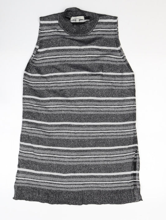 Peacocks Womens Grey Round Neck Striped Viscose Tunic Jumper Size 16