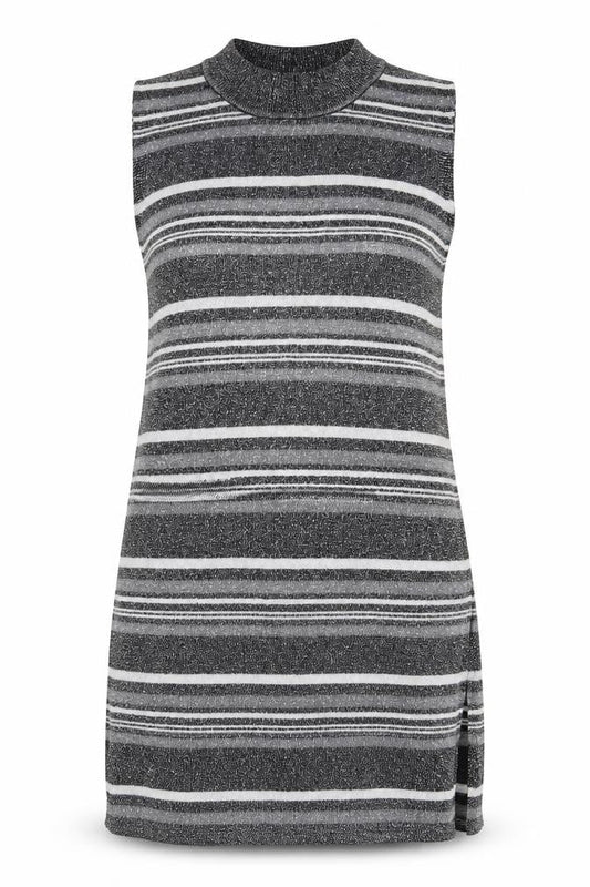 Peacocks Womens Grey Round Neck Striped Viscose Tunic Jumper Size 16
