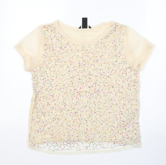 H&M Womens Beige  Polyester Basic T-Shirt Size XS Round Neck