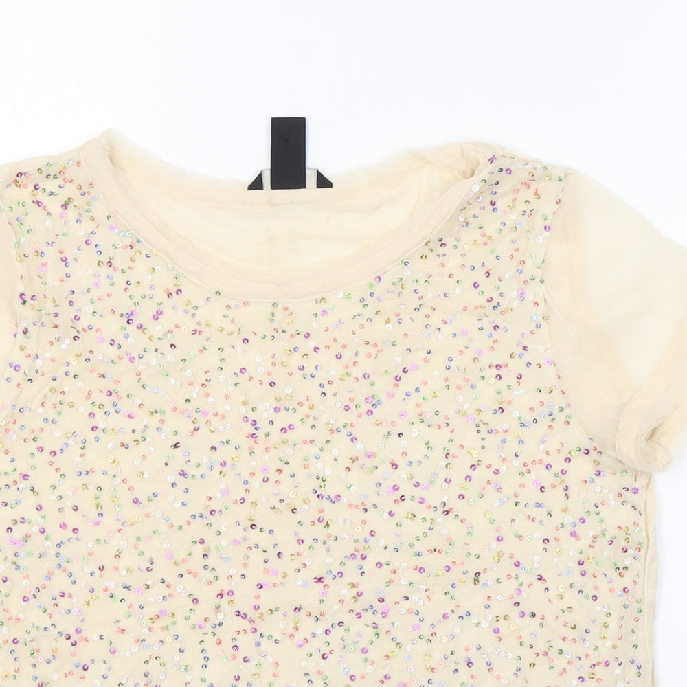 H&M Womens Beige  Polyester Basic T-Shirt Size XS Round Neck