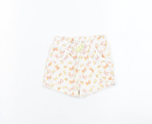M&Co Girls Ivory  Cotton Cropped Trousers Size 6-9 Months  Pullover - Butterfly