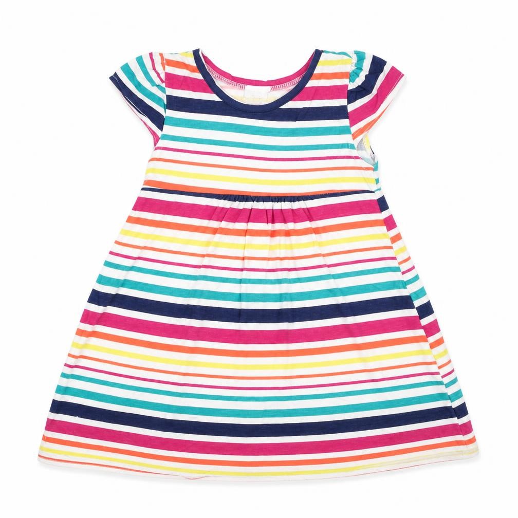 M&Co Girls Ivory Striped Viscose Skater Dress  Size 9-12 Months  Round Neck Pullover