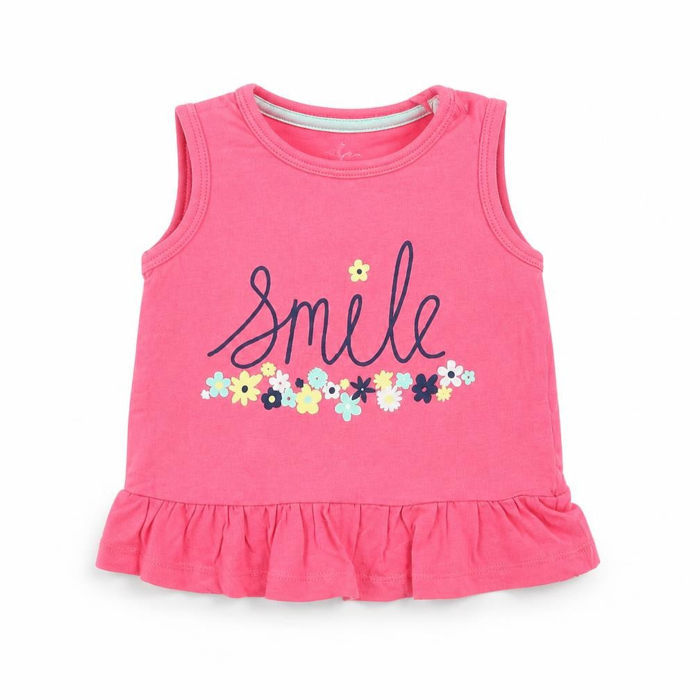 Primark Girls Pink  Cotton Basic Tank Size 12-18 Months Round Neck Pullover - Smile