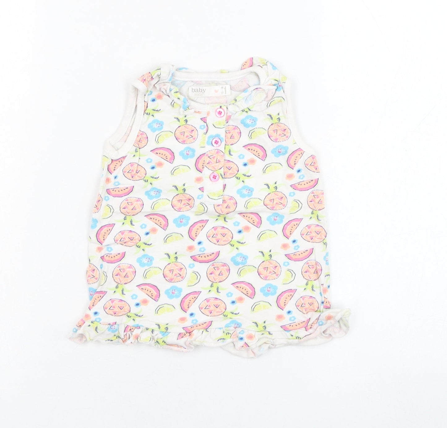 M&Co Girls Ivory  Cotton Basic Tank Size 12-18 Months Round Neck Pullover - Fruit