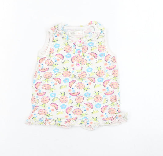 M&Co Girls Ivory  Cotton Basic Tank Size 12-18 Months Round Neck Pullover - Fruit