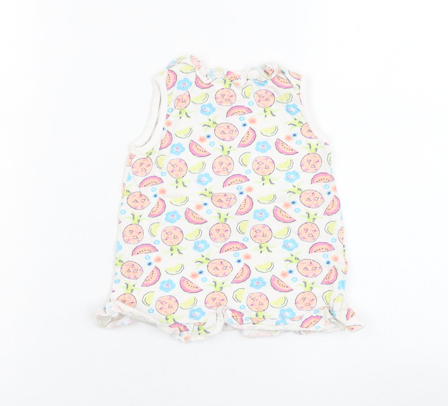 M&Co Girls Ivory  Cotton Basic Tank Size 12-18 Months Round Neck Pullover - Fruit