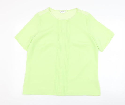 Marks and Spencer Womens Green  Viscose Basic Blouse Size 14 Round Neck