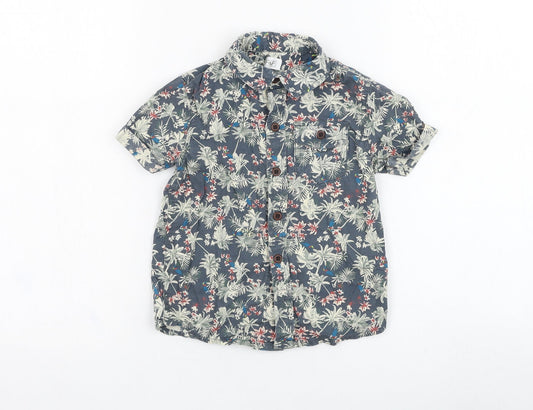 F&F Boys Green Floral Cotton Basic Button-Up Size 2-3 Years Collared Button